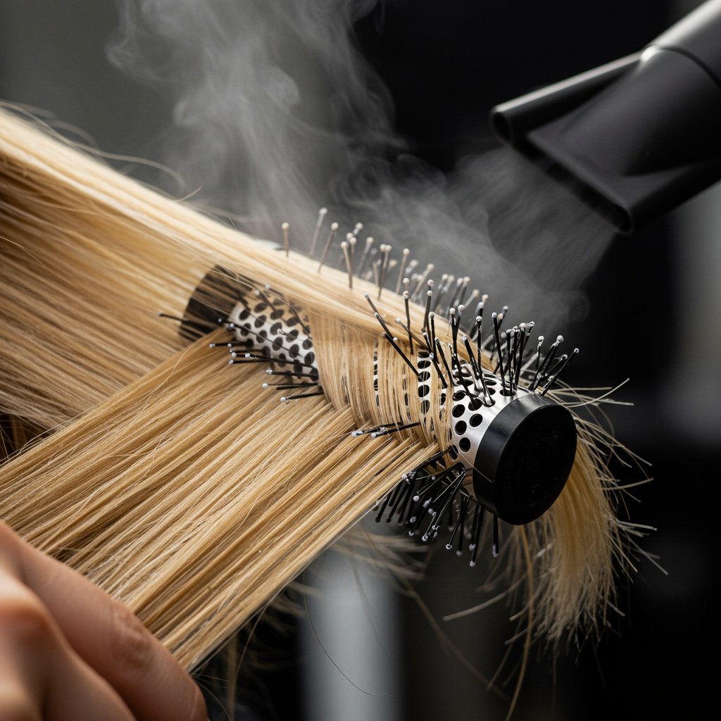 Close-Up-Round-Brush-Blow-Drying-Hair