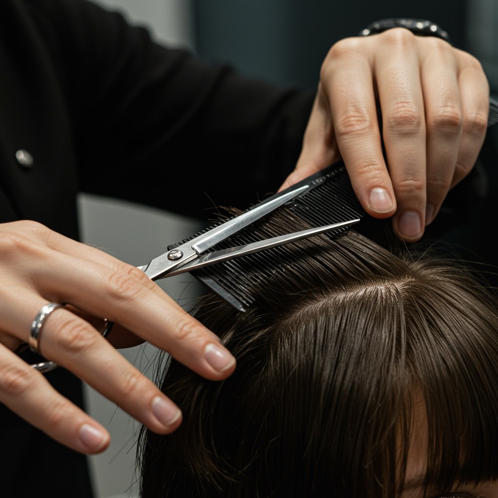 Stylist Hands Cutting Layers