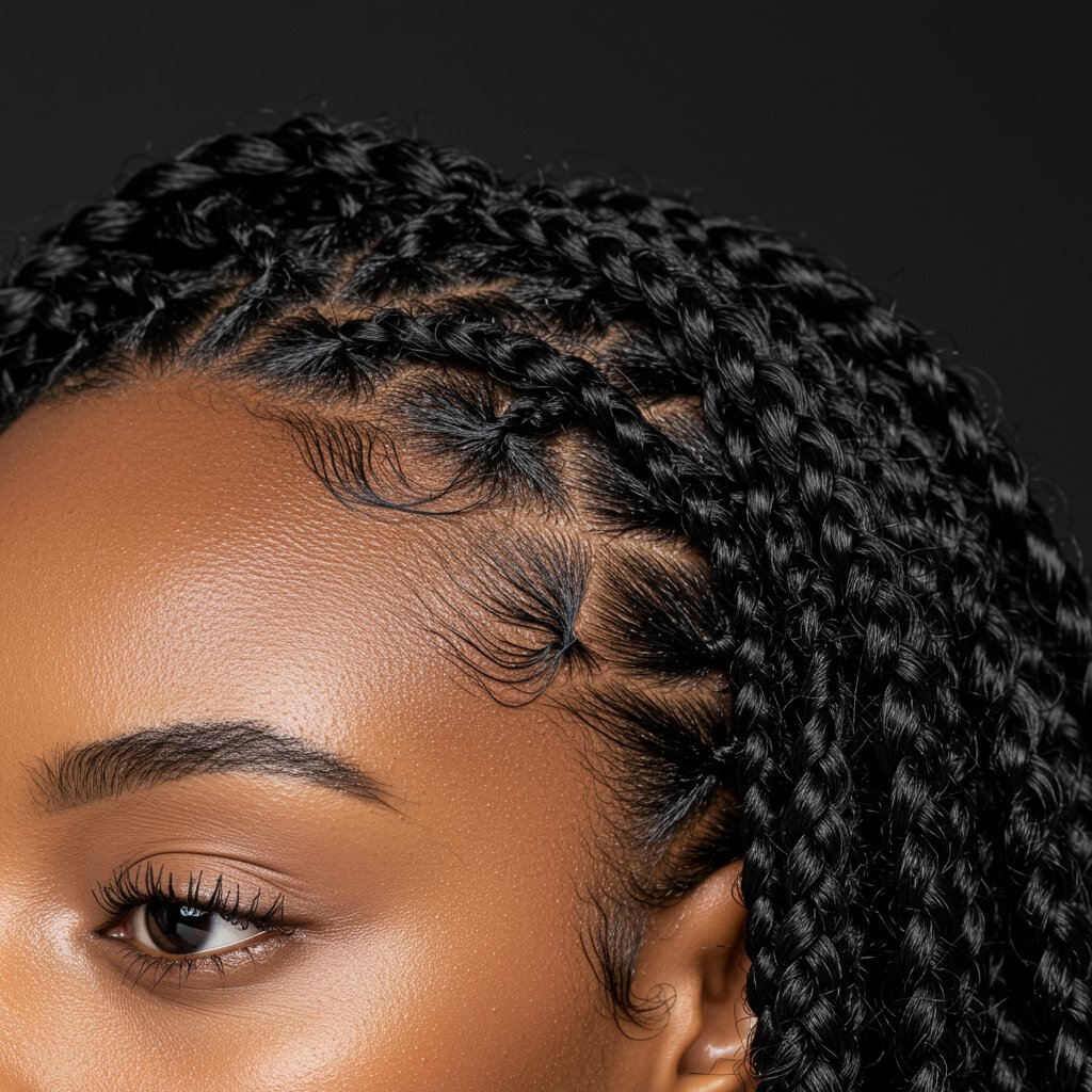 Close-Up Of Neat Knotless Braids Hairline
