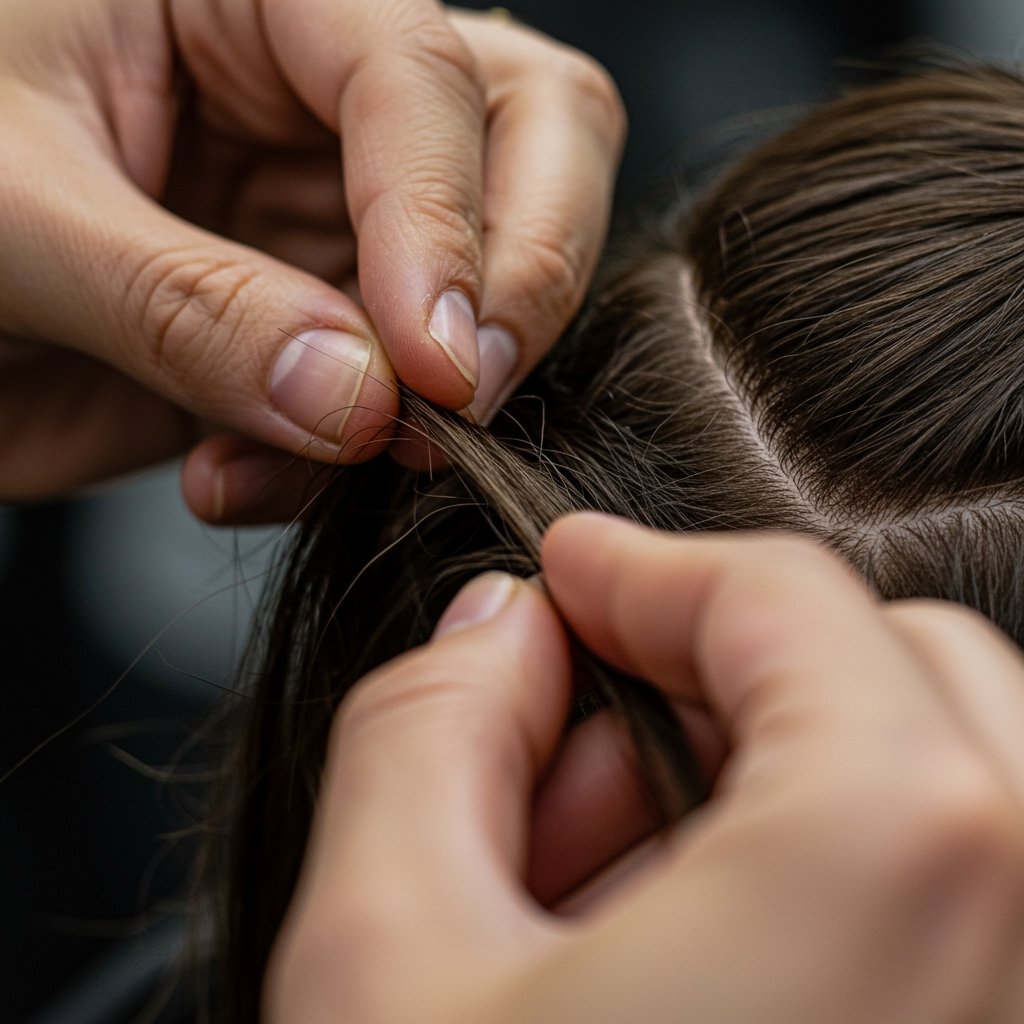 Stylist Hands Creating Knotless Braid