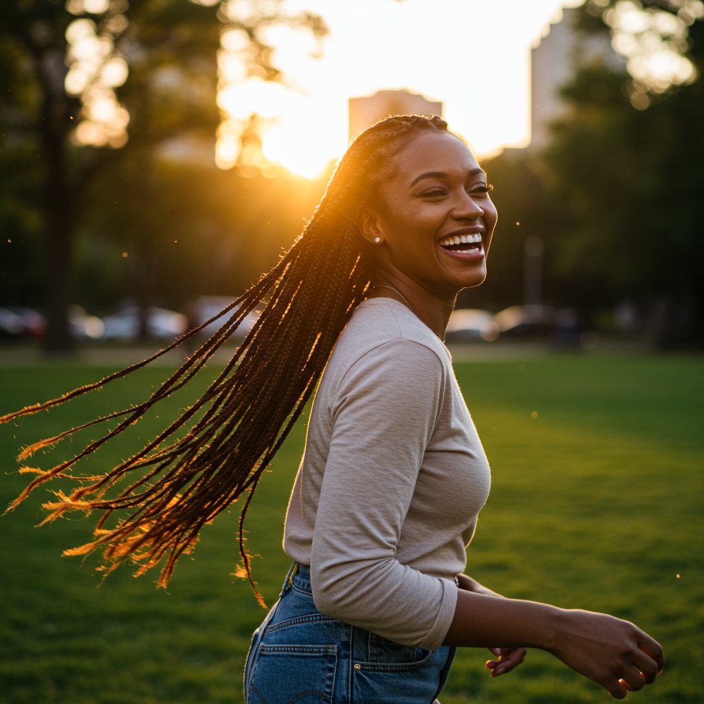 Woman Confidently Wearing Knotless Braids