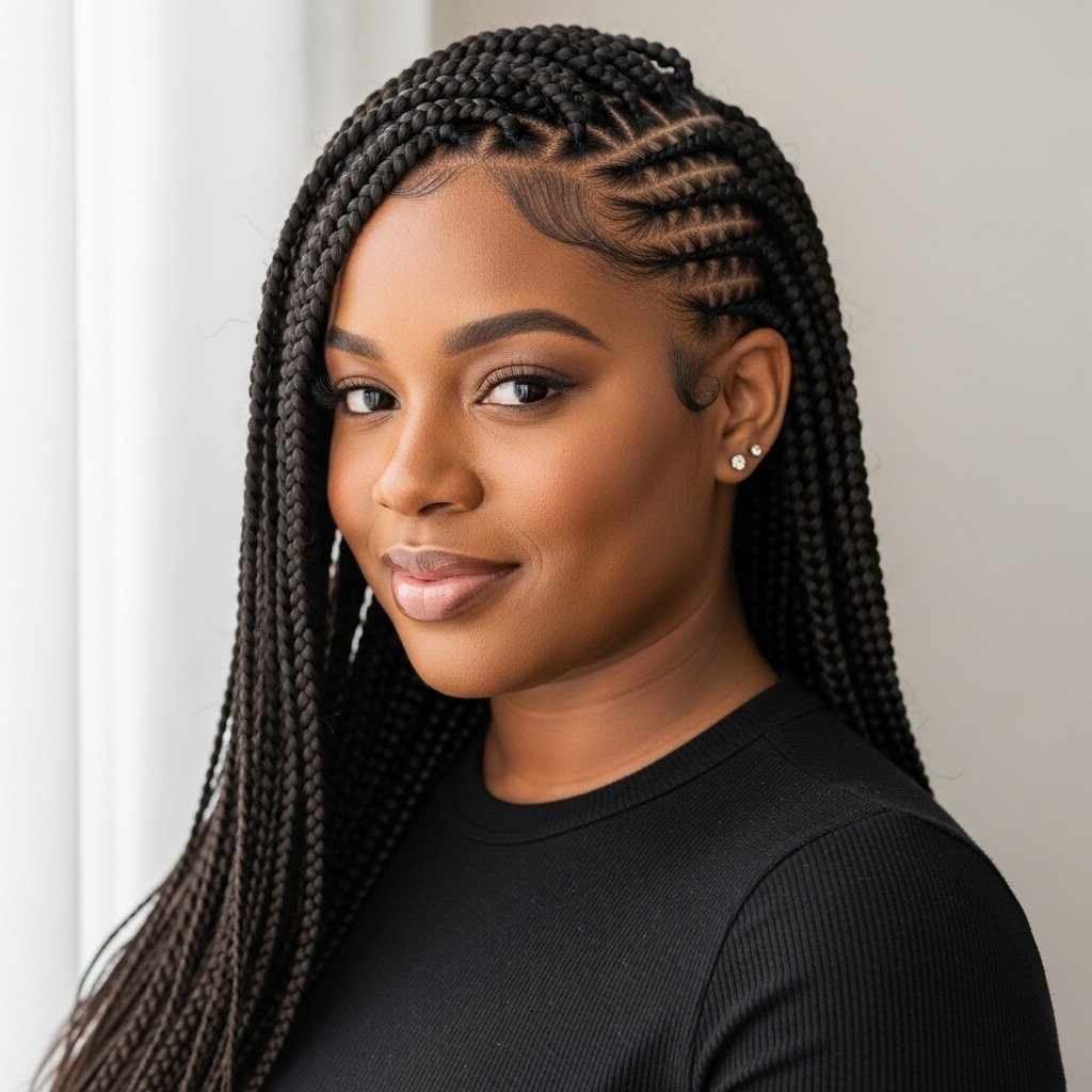 Woman With Flawless Knotless Braids
