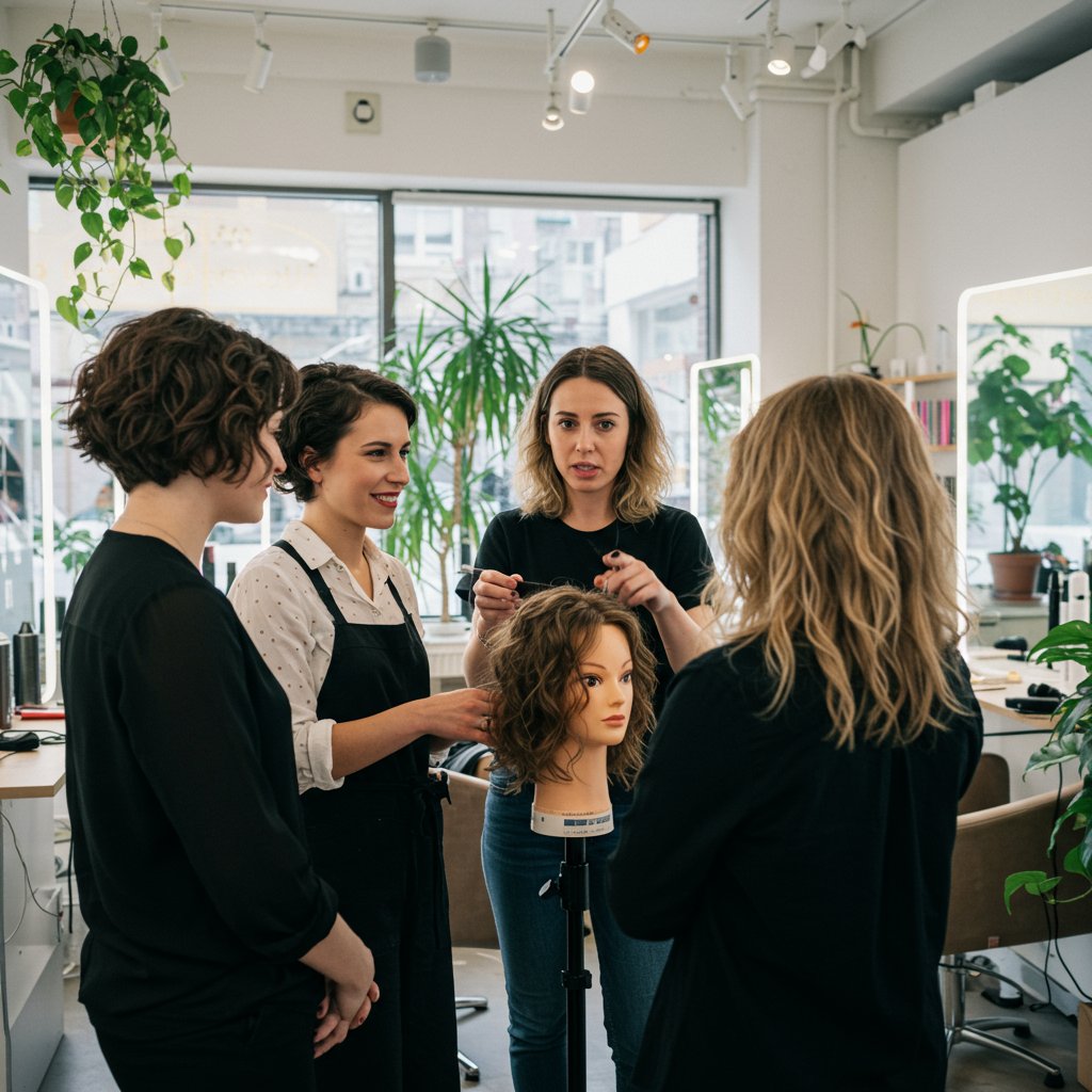 Diverse Group Discussing Hair With Stylist In Salon
