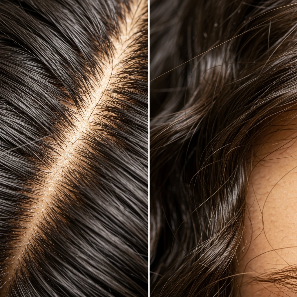 Split Image Oily Scalp Dry Wavy Ends