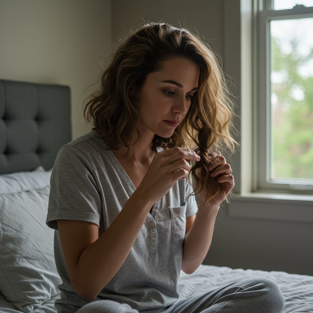 Woman Gently Detangling Wavy Hair With Fingers
