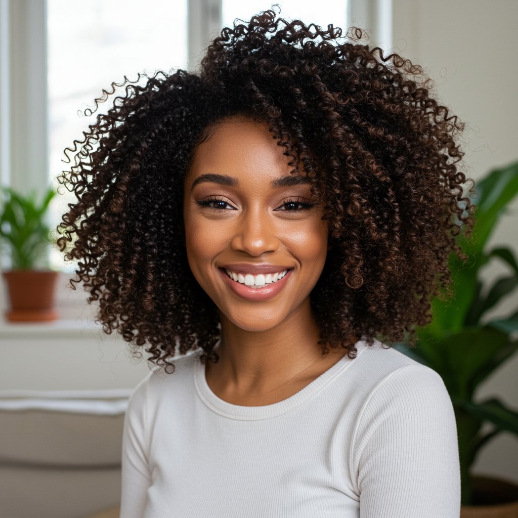 Joyful Woman With Defined Curly Bob
