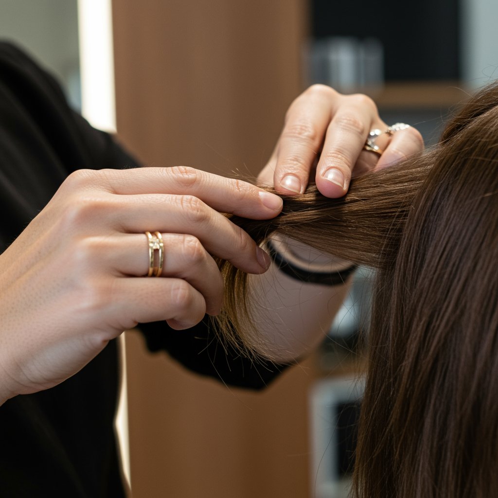 Stylist Analyzing Hair Texture