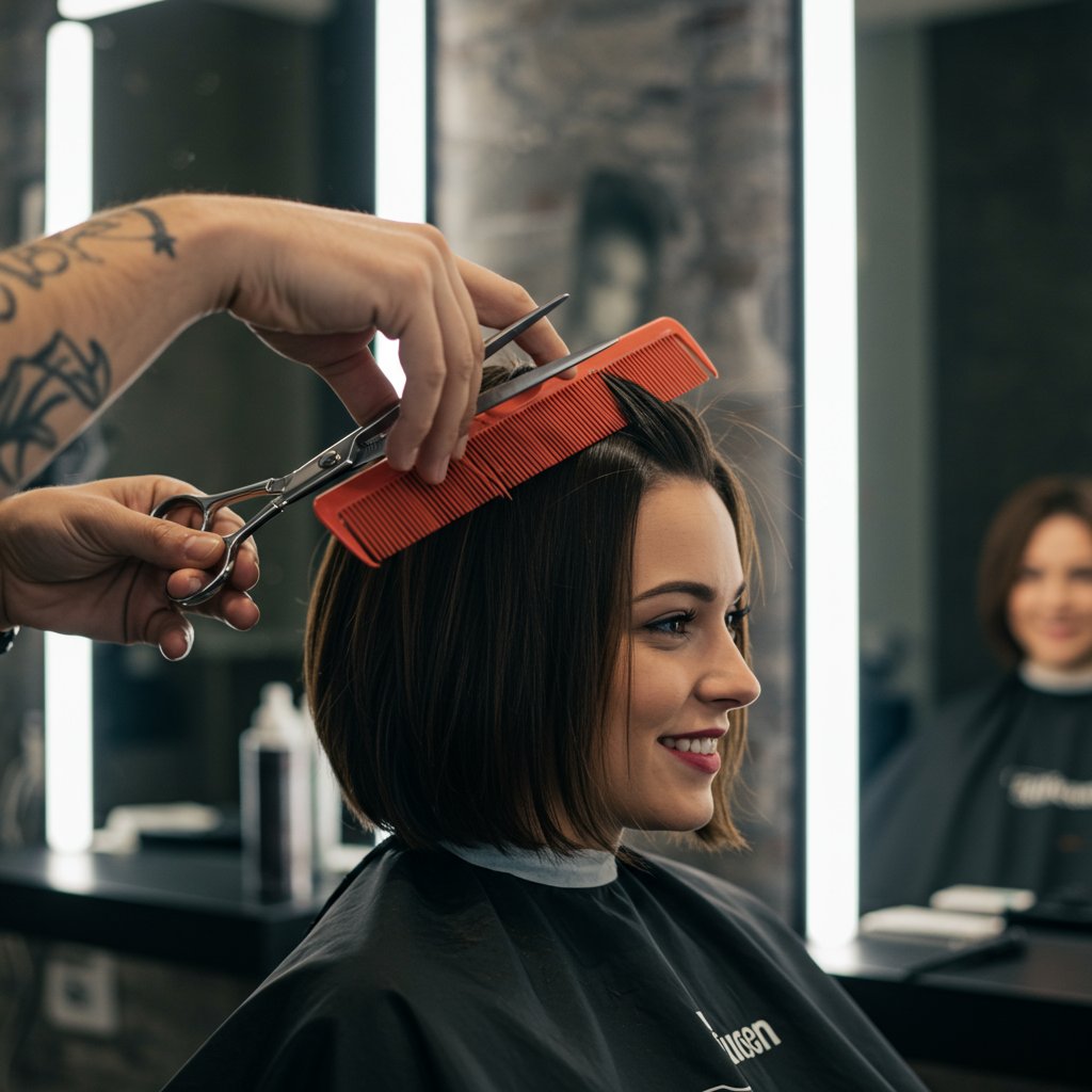 Stylist Finishing A Perfect Bob