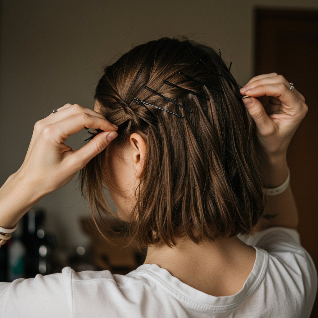 Woman Using Bobby Pins For Creative Updo