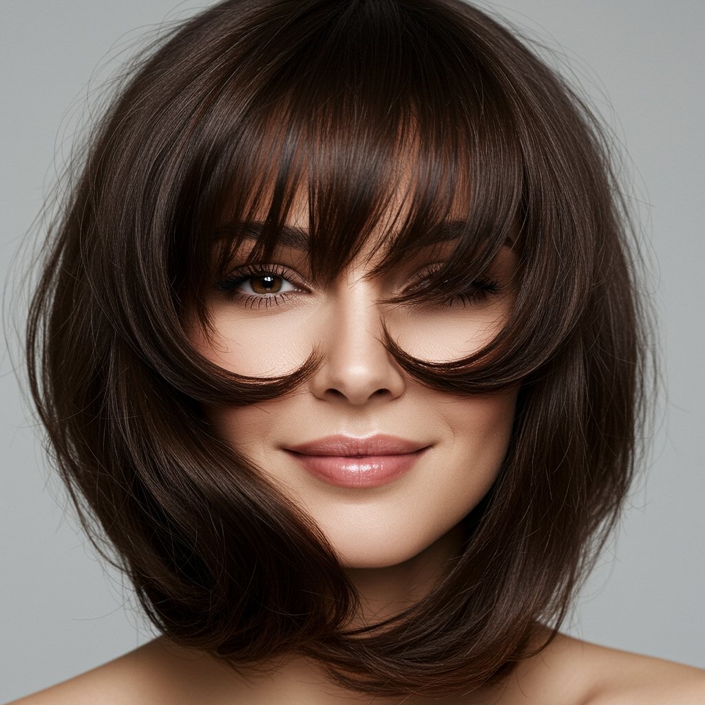 Woman With Perfect Curtain Bangs