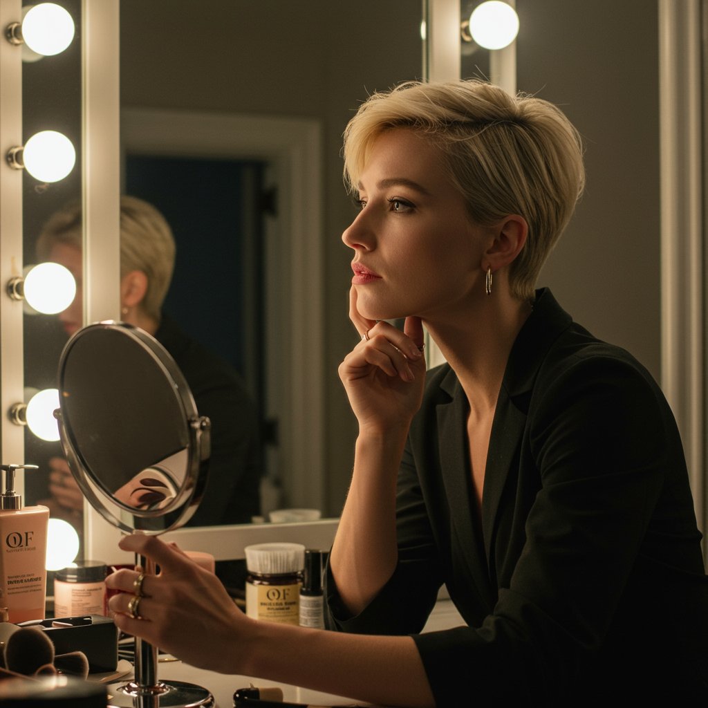 Woman With Pixie Cut Contemplating Growth