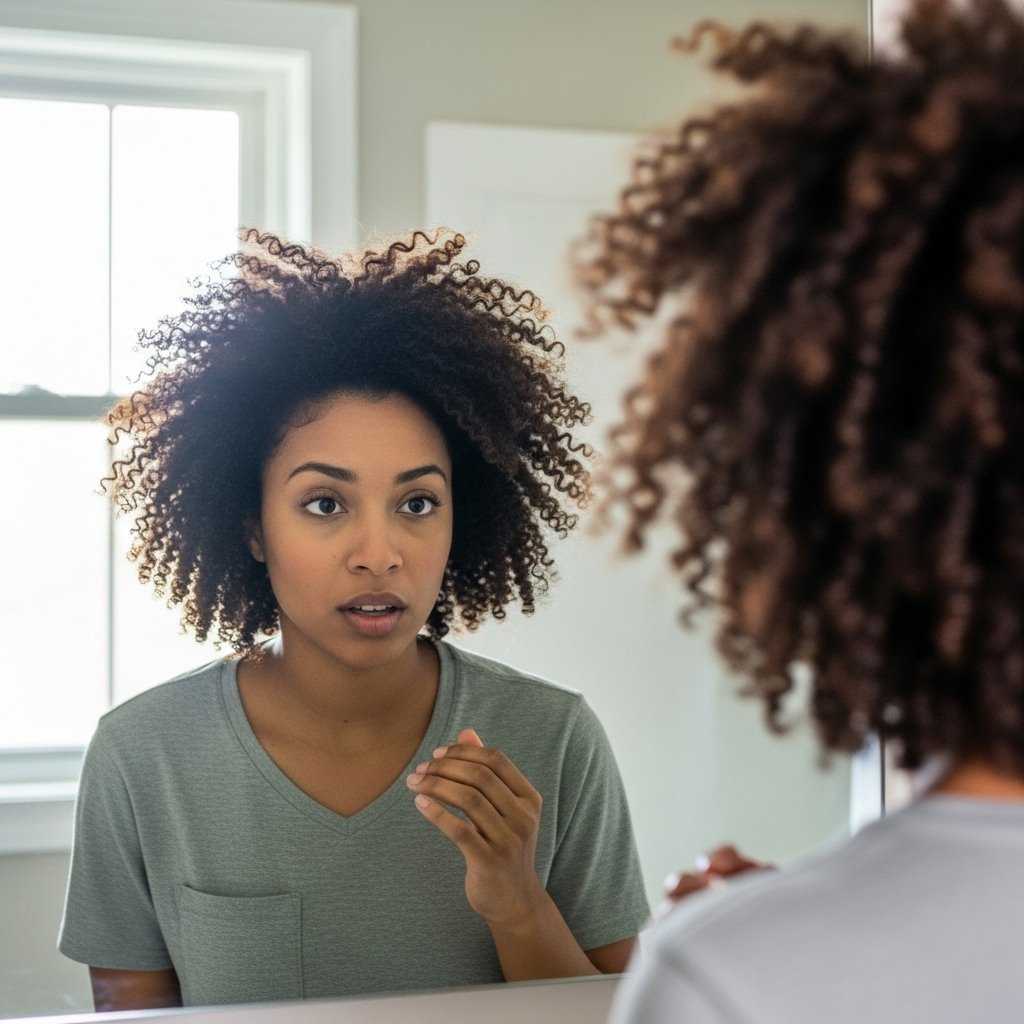 Woman-Looking-At-Frizzy-Twist-Out-In-Mirror