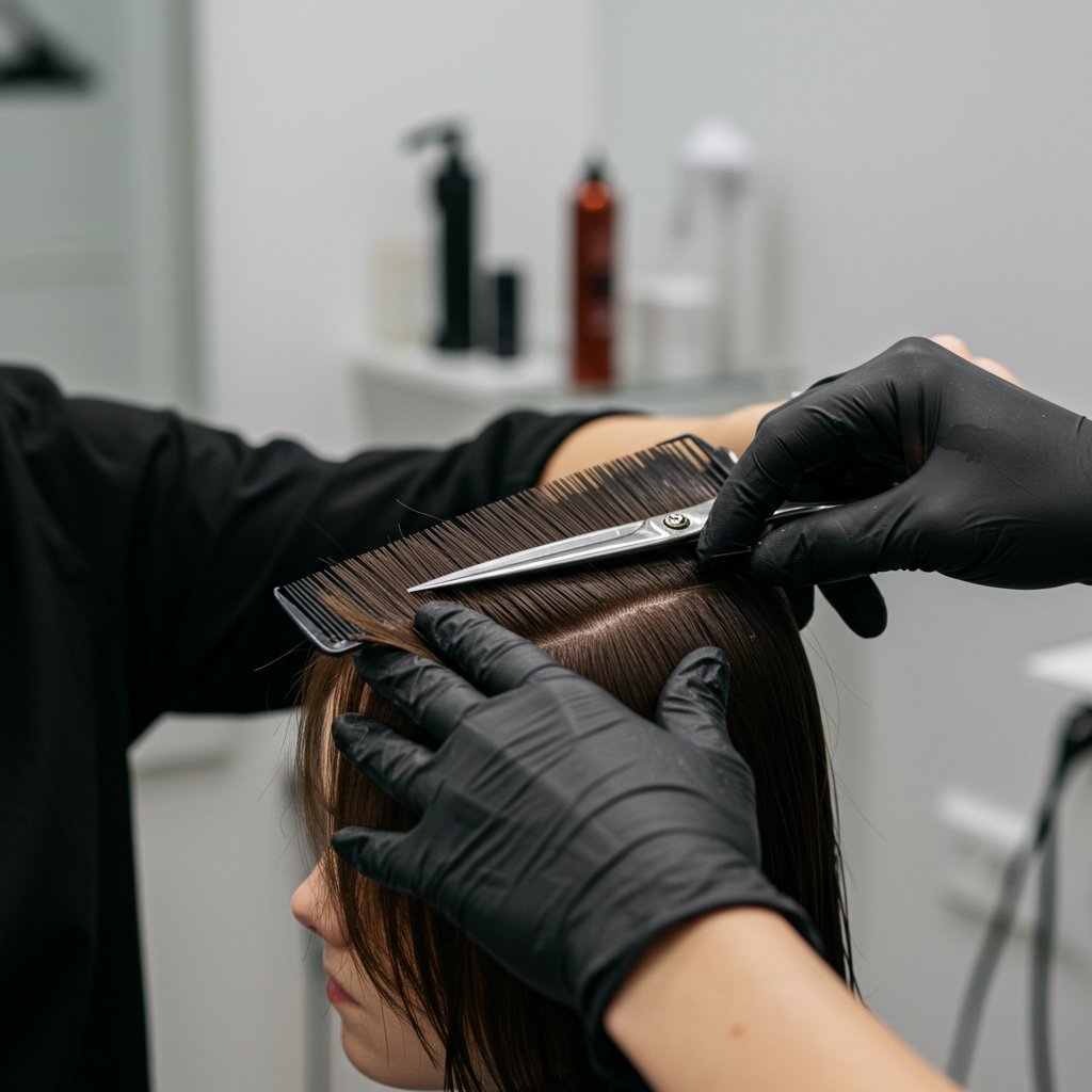 Stylist Cutting Butterfly Haircut