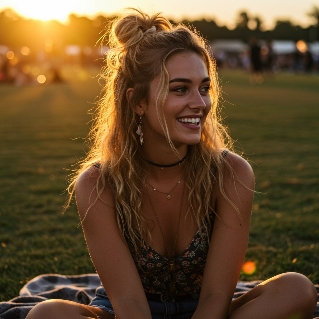 Woman-With-Bohemian-Messy-Top-Knot-Half-Up