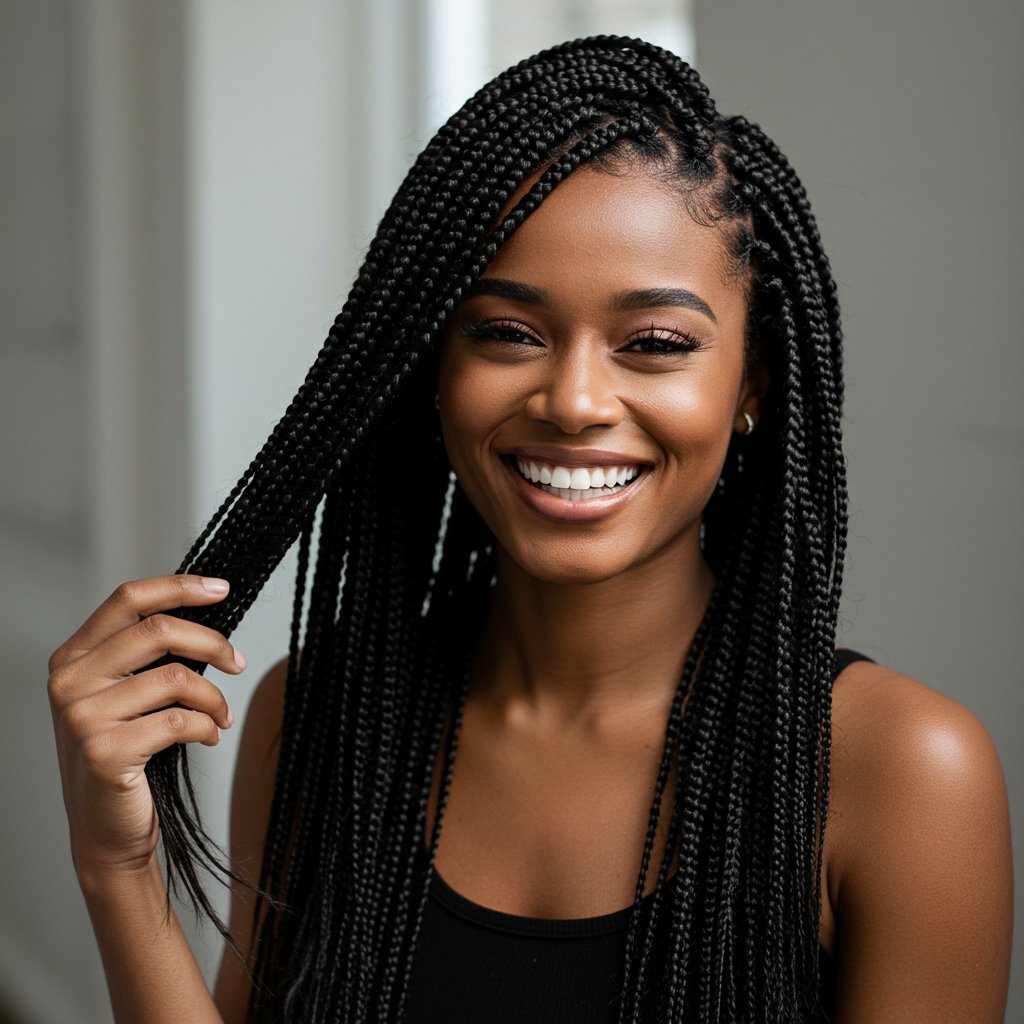 Woman With Flawless Knotless Braids