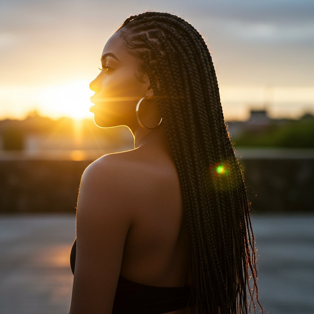 Woman With Radiant Hair Embodying Protection