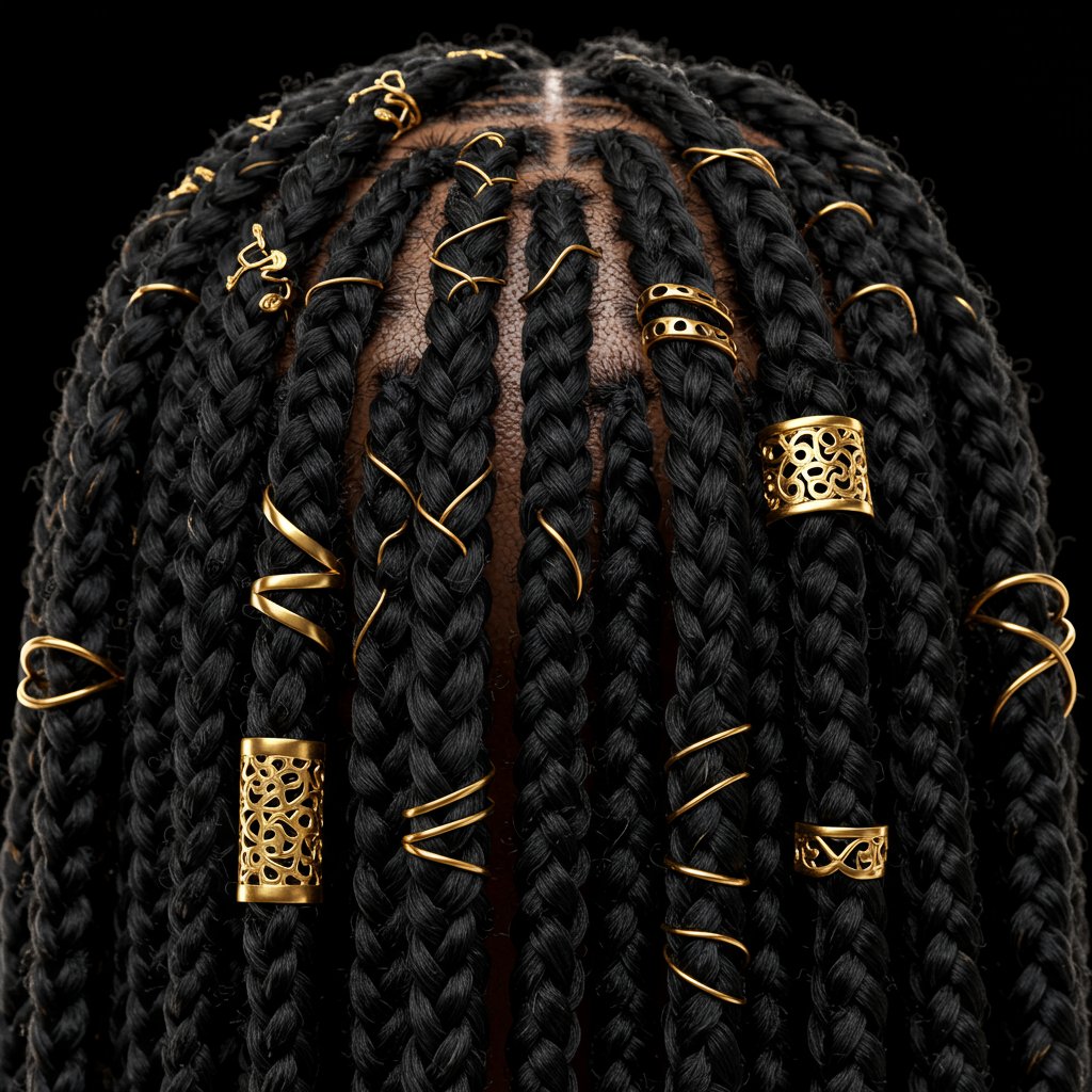 Close-Up Of Box Braids With Gold Cuffs