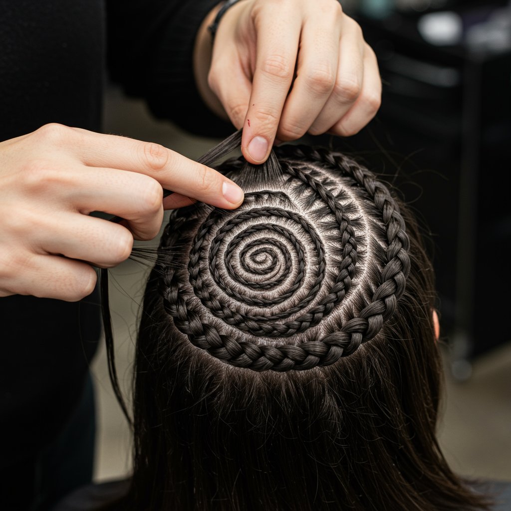 Stylist Creating Intricate Feed-In Cornrows