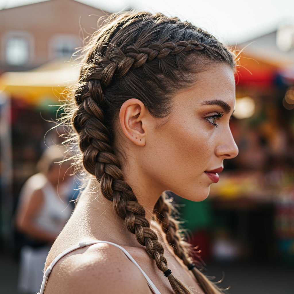 Woman With Intricate Dutch Braids