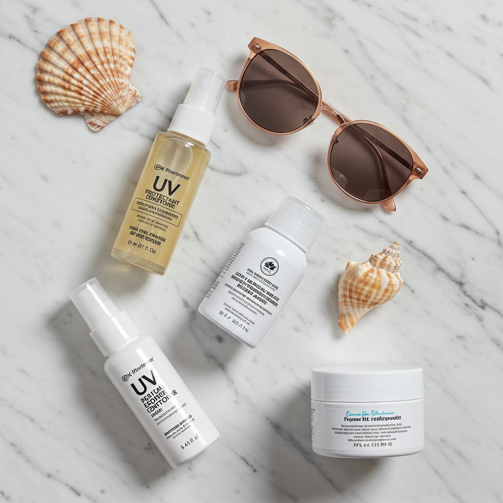 Flat Lay Of Travel Hair Products