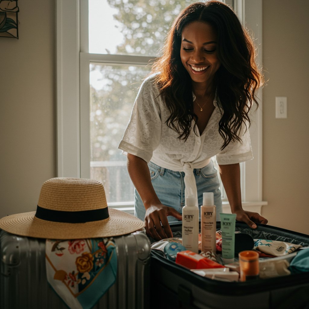Woman Packing Suitcase With Hair Accessories