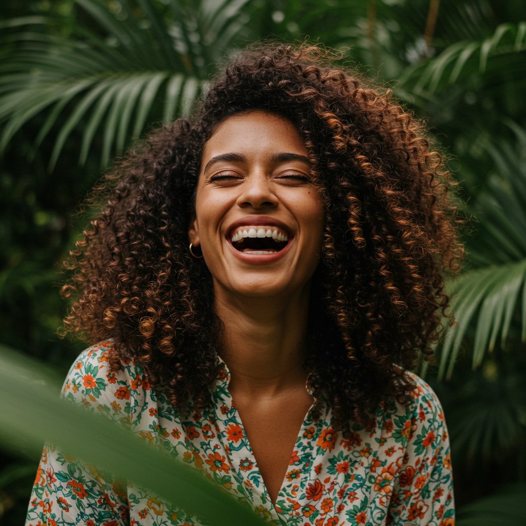 Woman With Defined Natural Curls Laughing