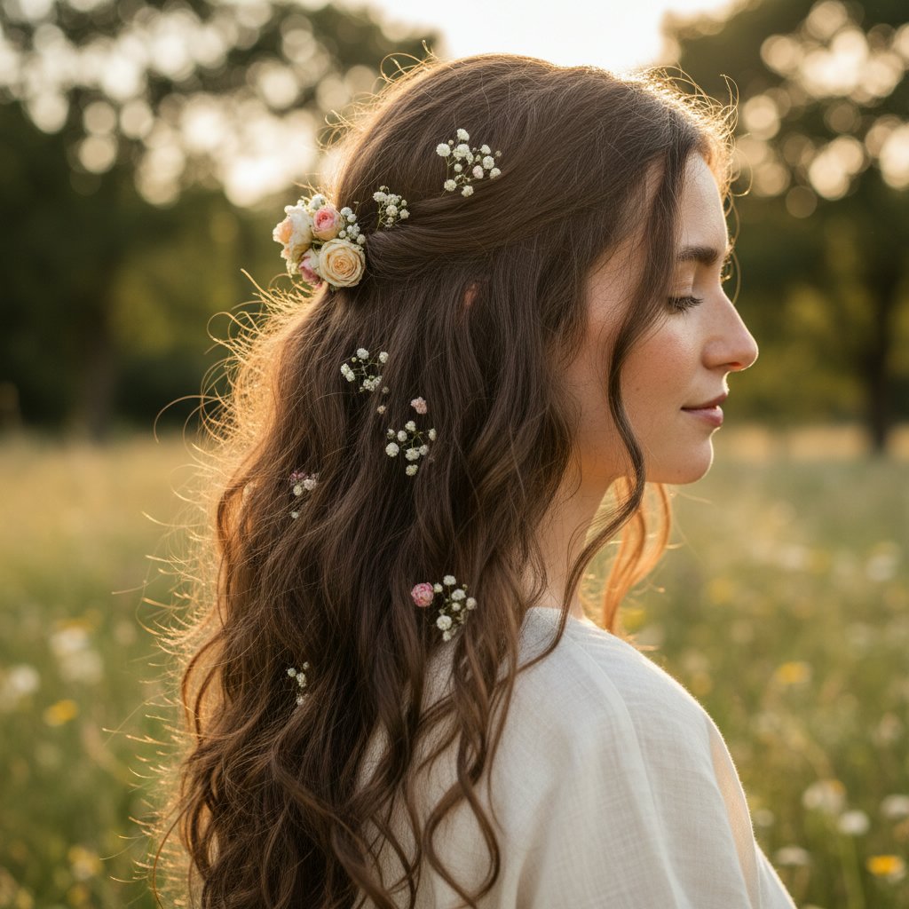 Loose Waves with Floral Accents