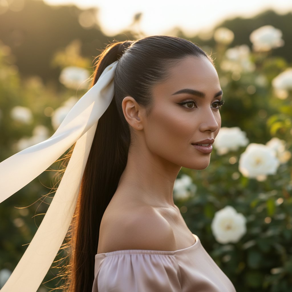 Sleek High Ponytail with Ribbon