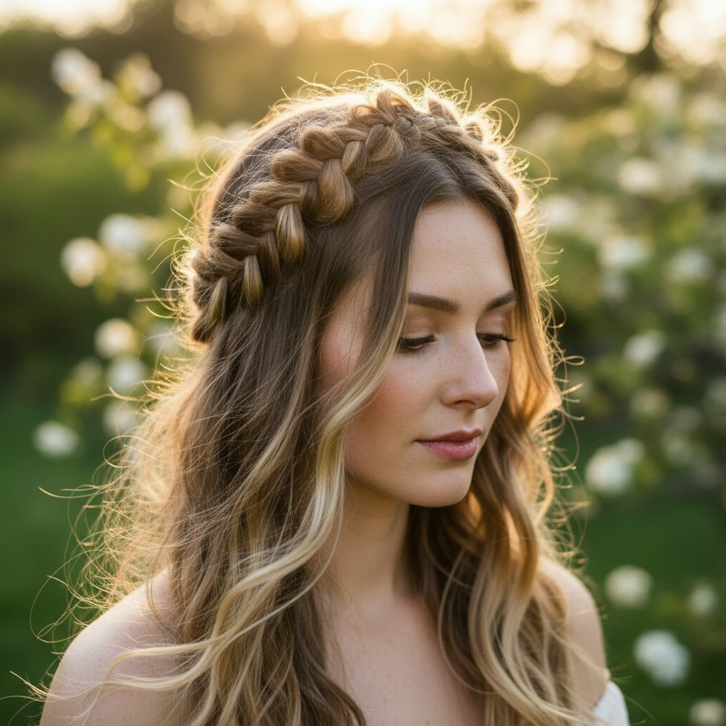 Braided Crown with Loose Ends