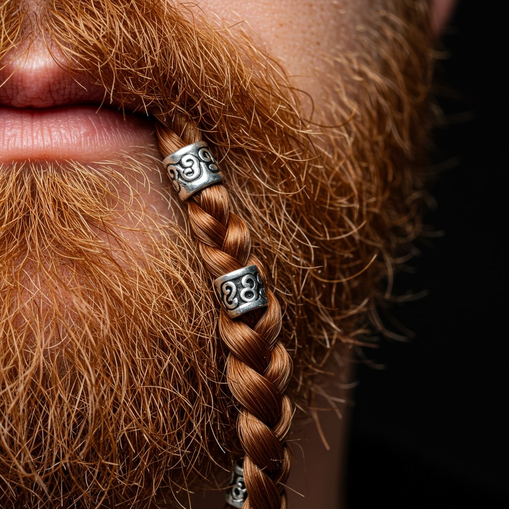 Viking Beard Braid With Beads Closeup