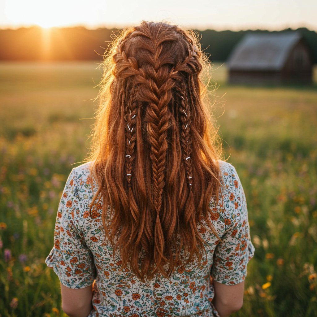 Bohemian-Wedding-Guest-Flowing-Waves-Hairstyle