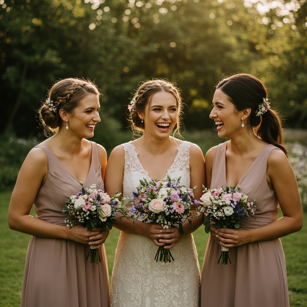 Bridesmaids-Coordinated-Hairstyles-Garden-Setting