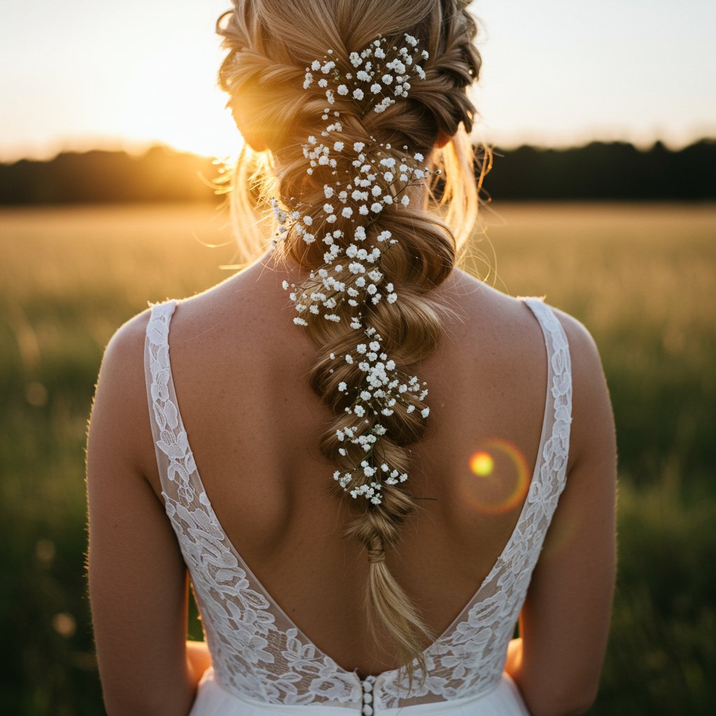 Bohemian Bride With Fishtail Braid And Flowers