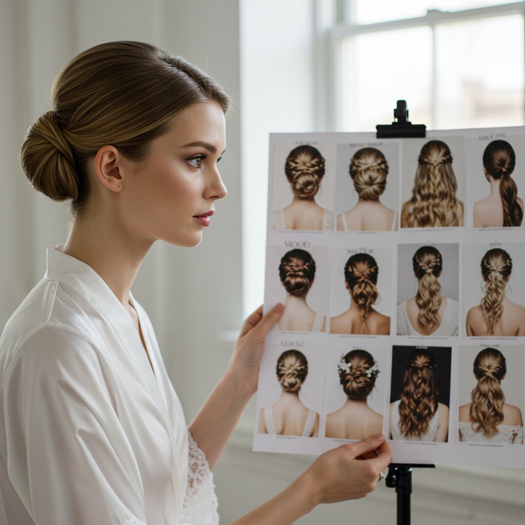 Bride Looking At Wedding Hairstyles Inspiration
