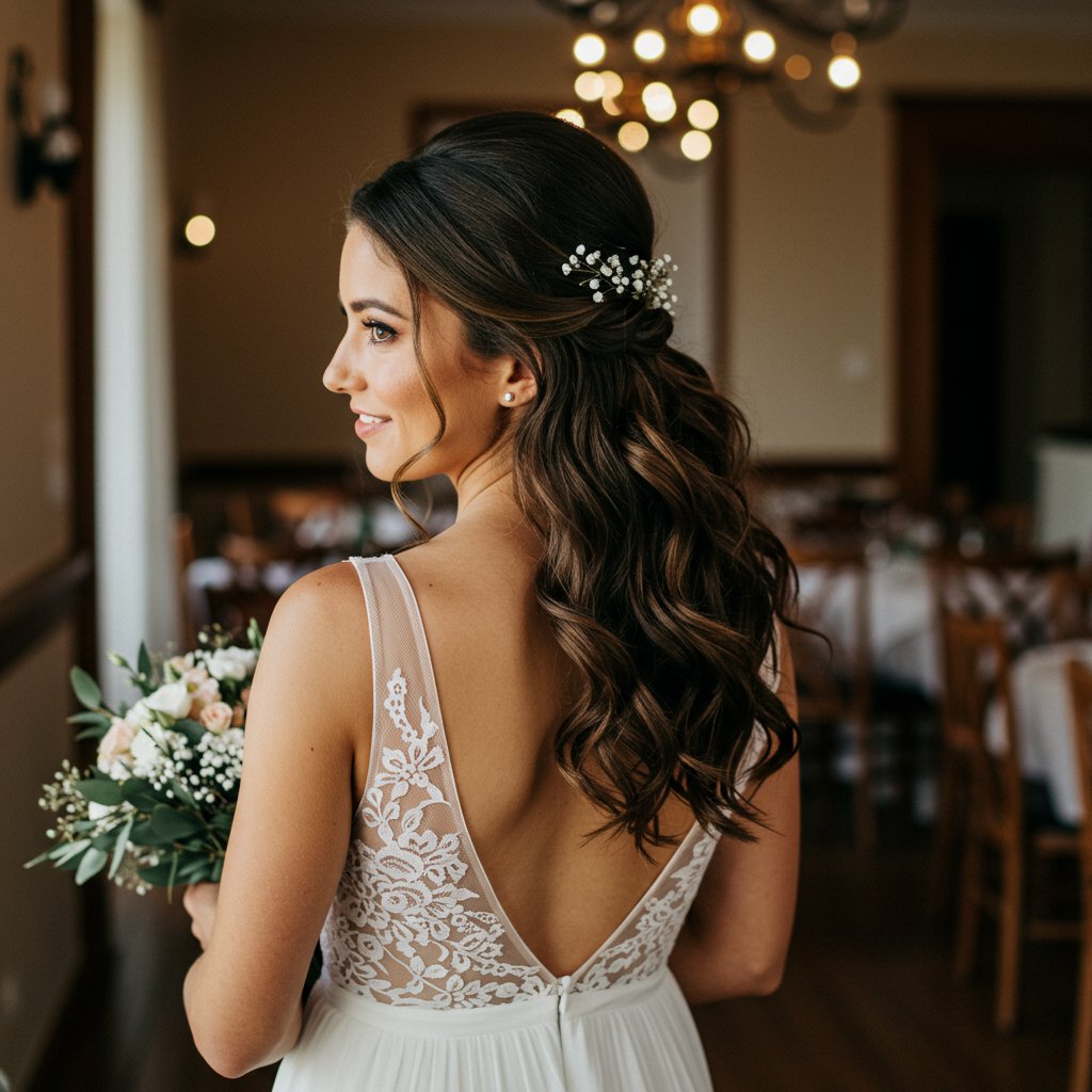 Bride With Romantic Half Up Hairstyle