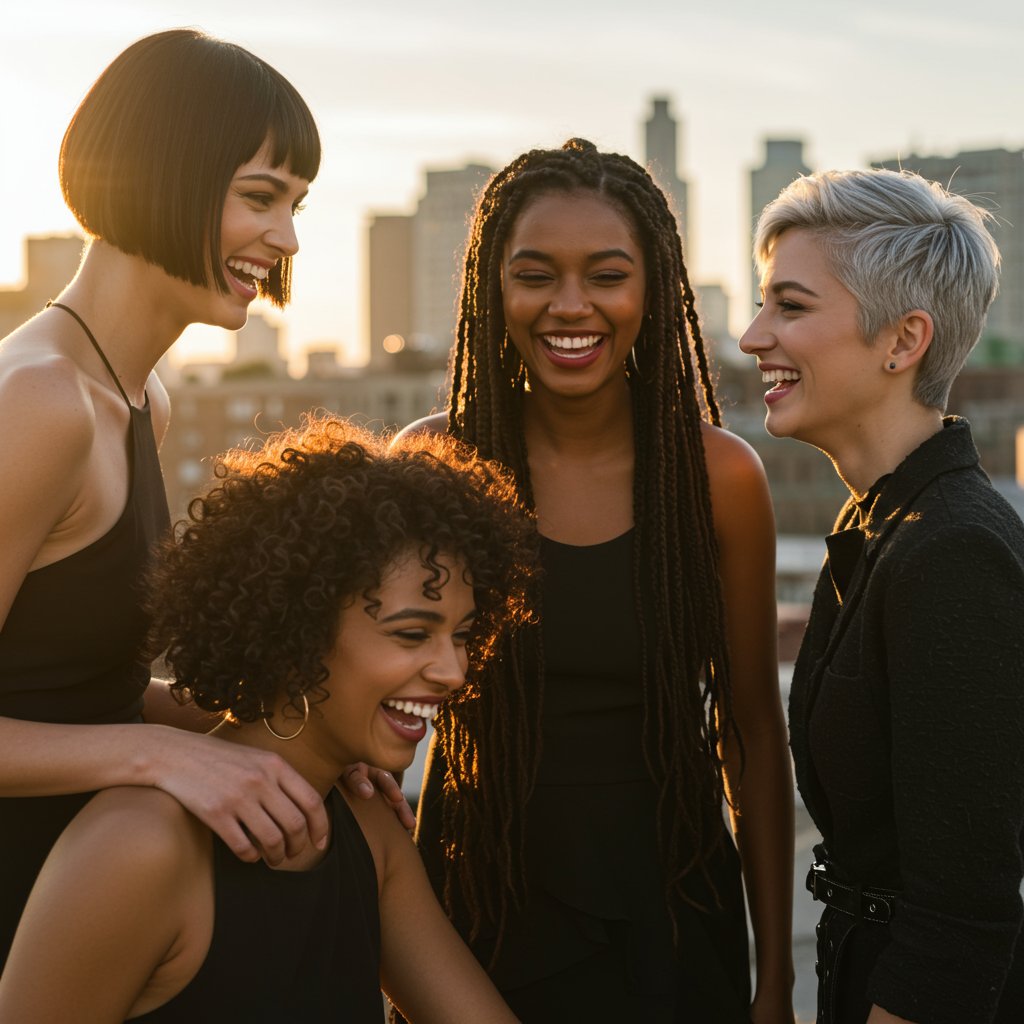 Diverse Women Hairstyles Laughing