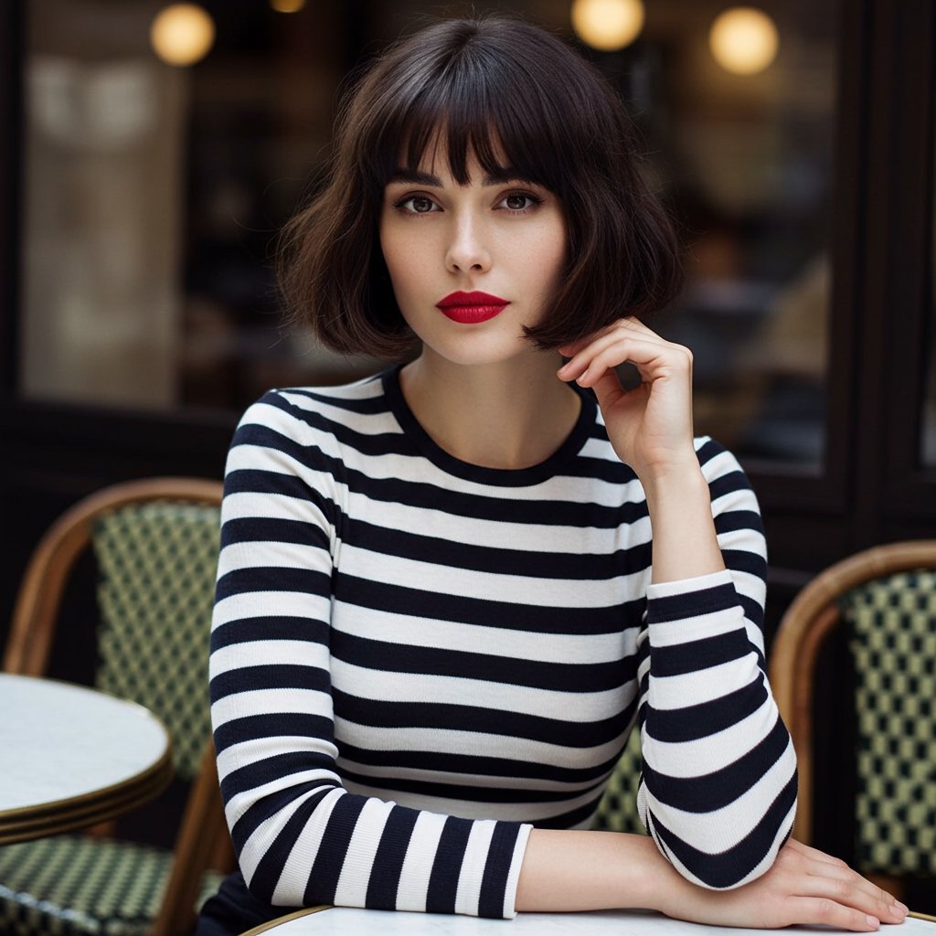Woman With French Bob In Cafe