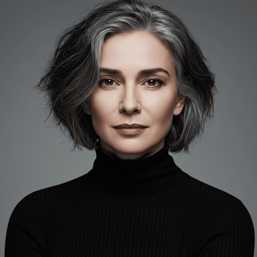 Natural Grey Streaks Wolf Cut