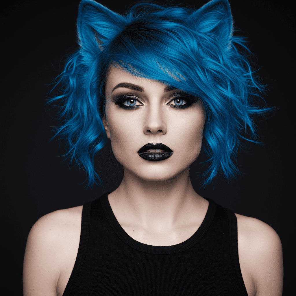 Vivid Blue Wolf Cut