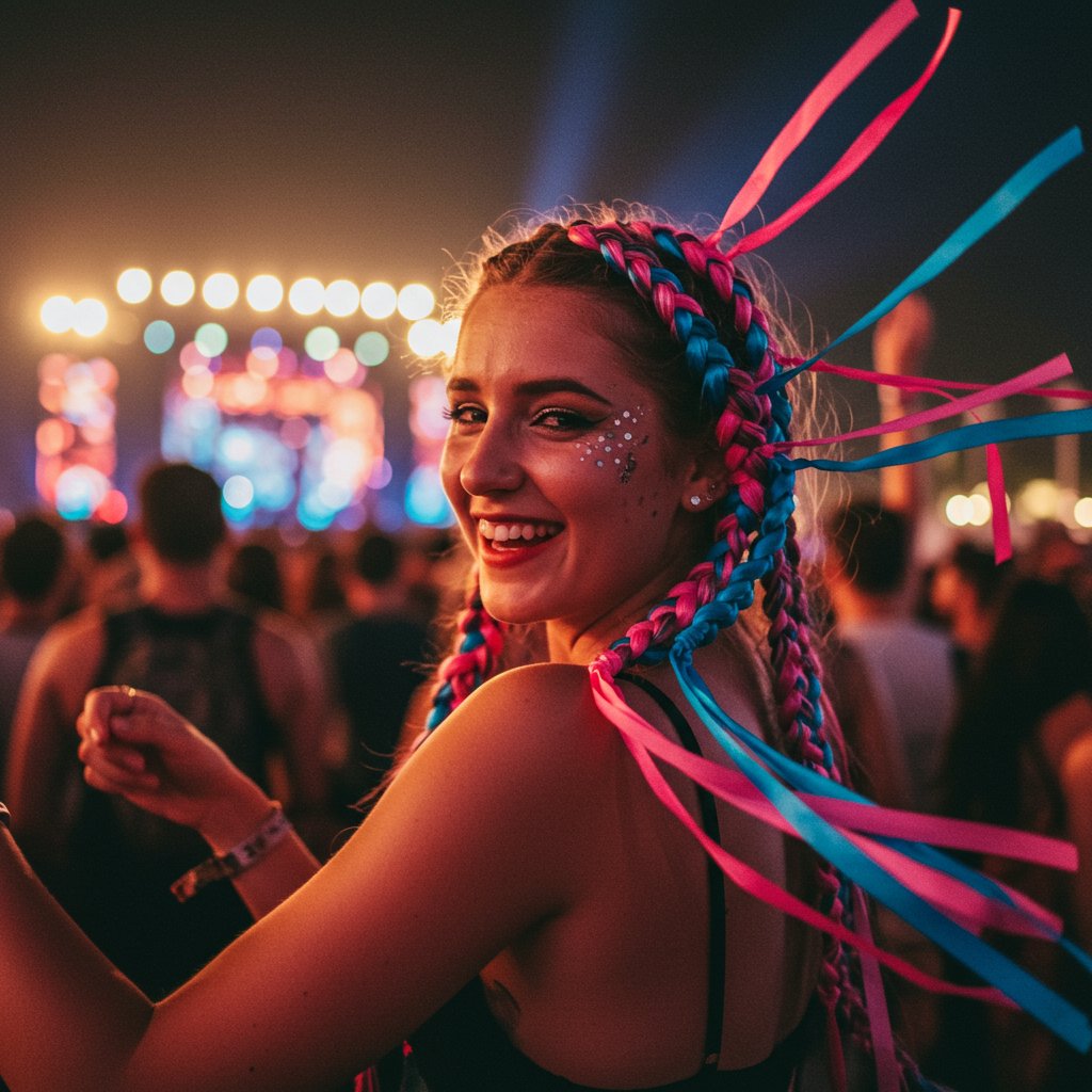 Festival-Goer-With-Colorful-Bubble-Braids