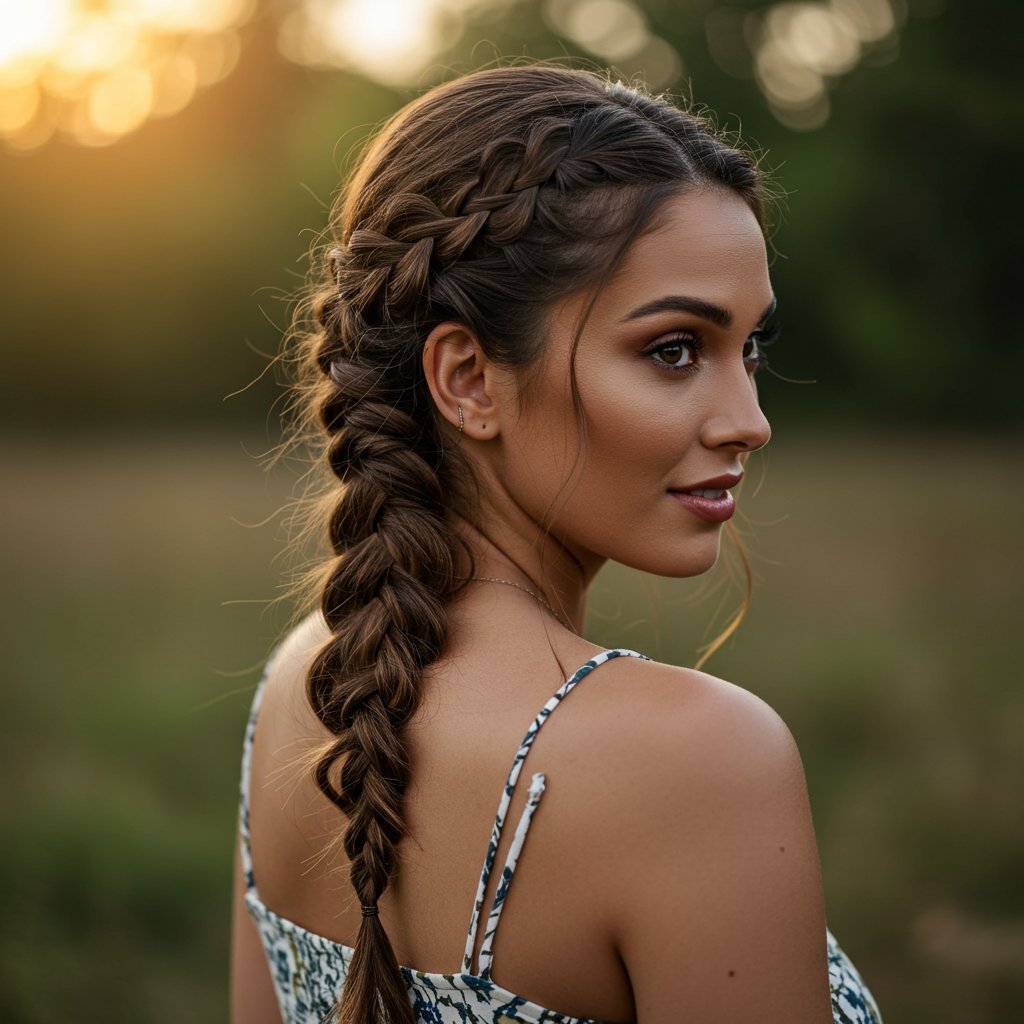 Woman-With-Intricate-Braid-Looking-Over-Shoulder