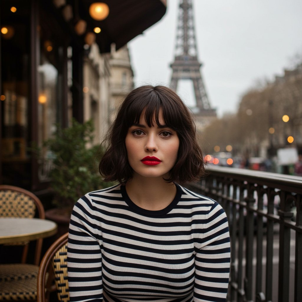 Woman With French Bob In Paris